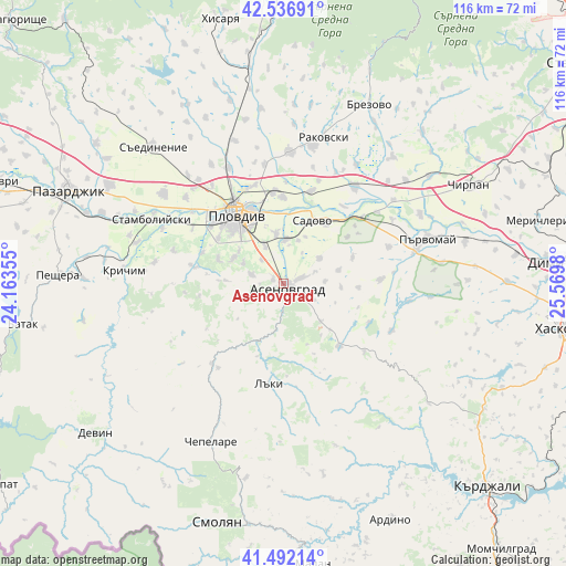 Asenovgrad on map