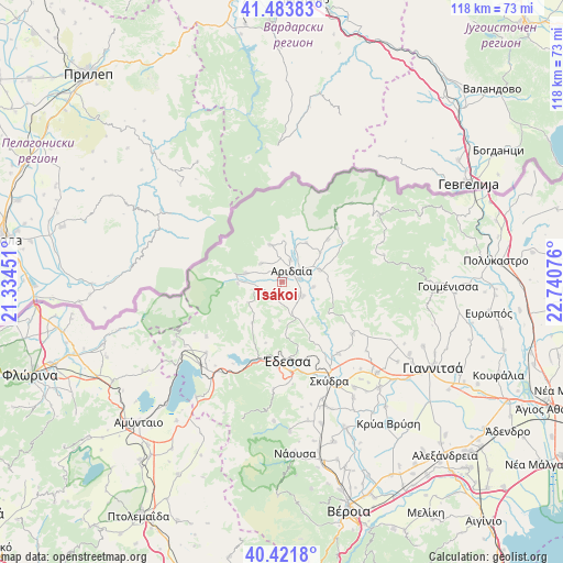Tsákoi on map