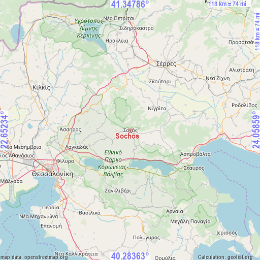 Sochós on map