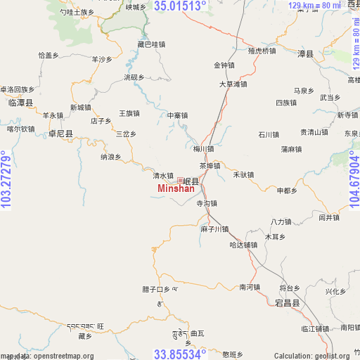 Minshan on map