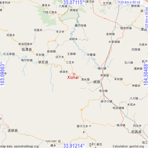 Xizhai on map