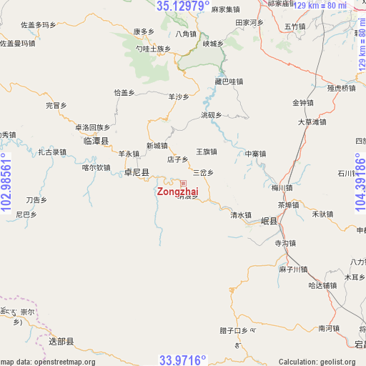 Zongzhai on map