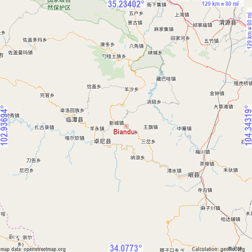 Biandu on map