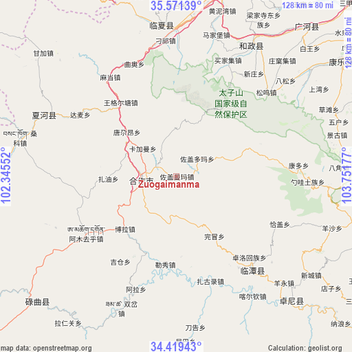 Zuogaimanma on map