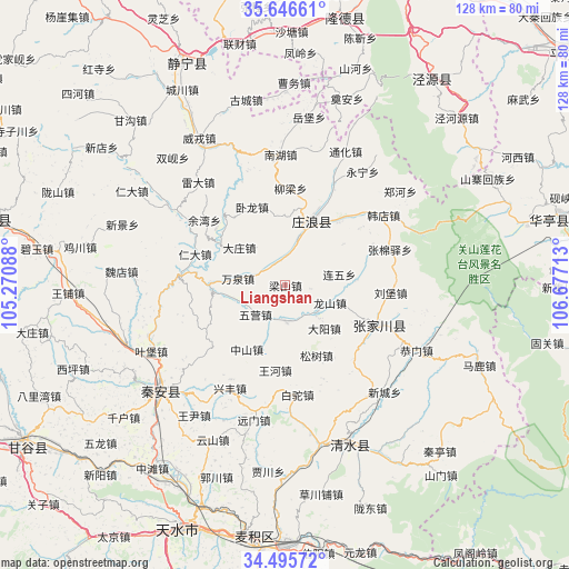 Liangshan on map