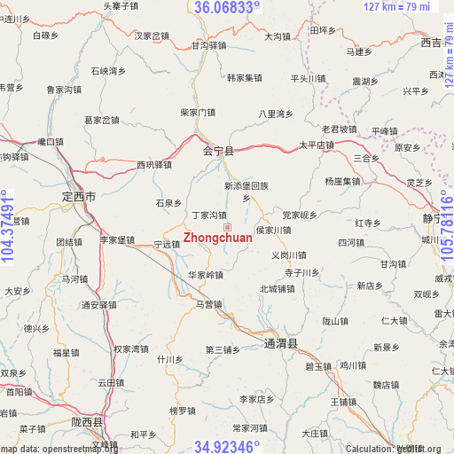 Zhongchuan on map