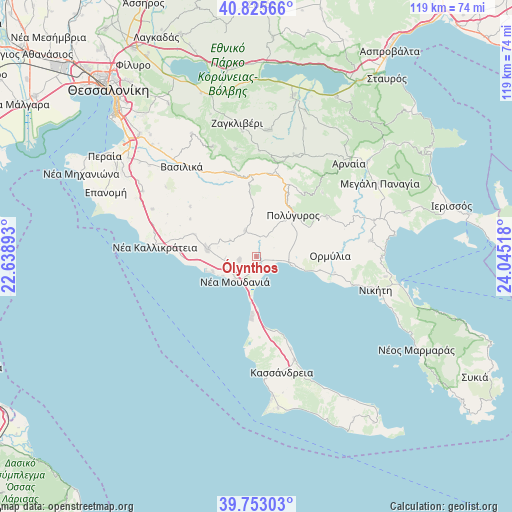 Ólynthos on map