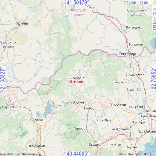 Aridaía on map