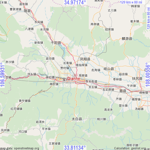 Qianhe on map