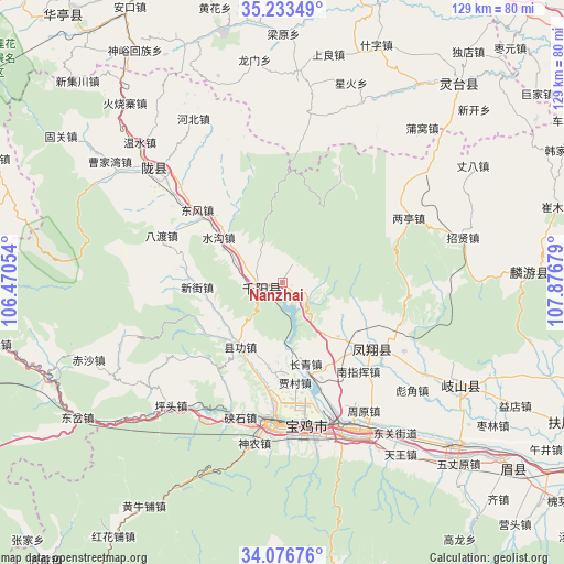 Nanzhai on map