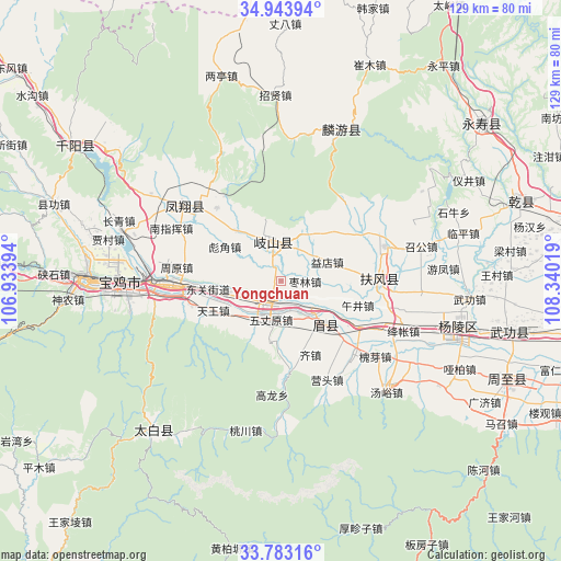 Yongchuan on map