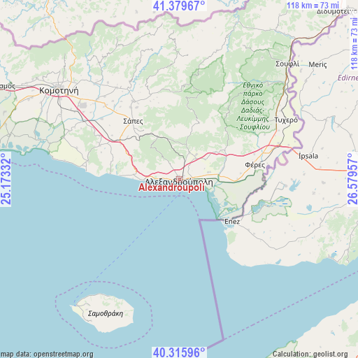 Alexandroupoli on map