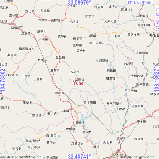 Yuhe on map