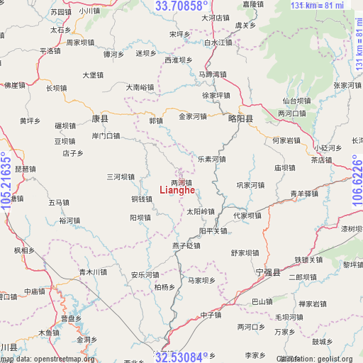 Lianghe on map