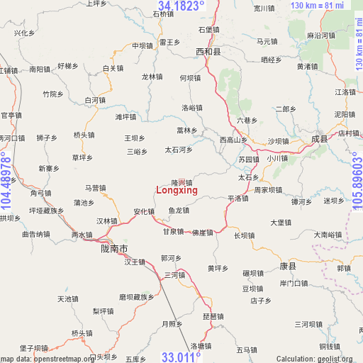 Longxing on map