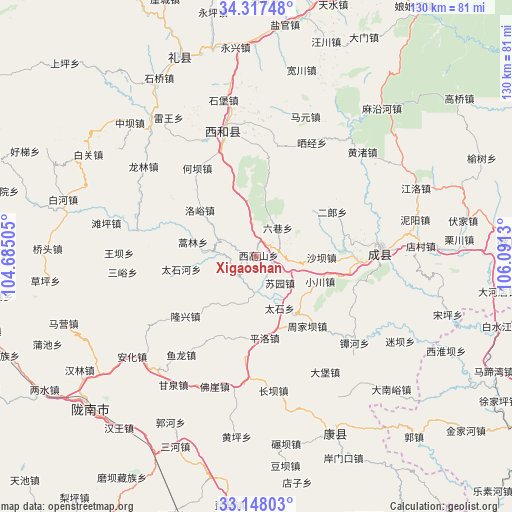 Xigaoshan on map