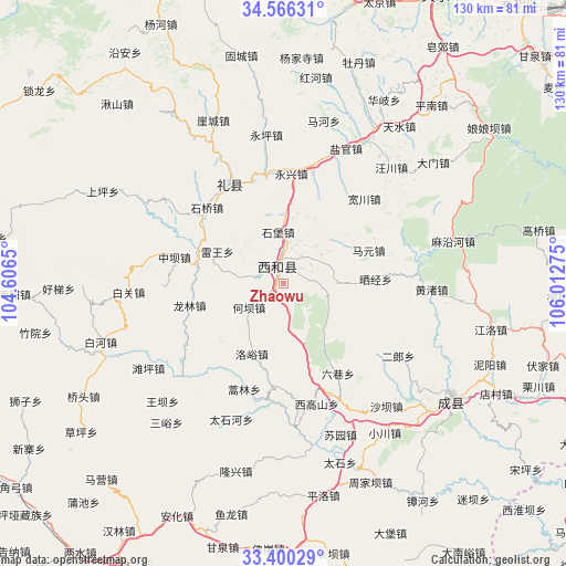 Zhaowu on map