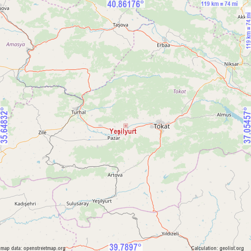 Yeşilyurt on map