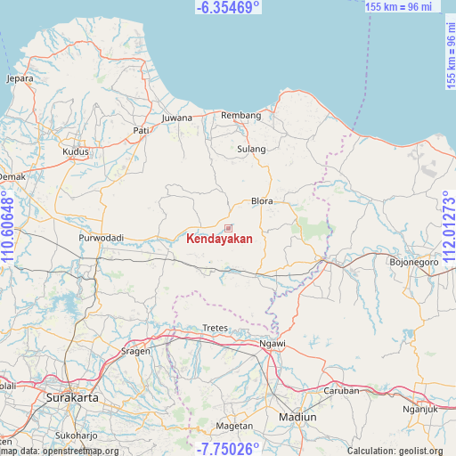 Kendayakan on map