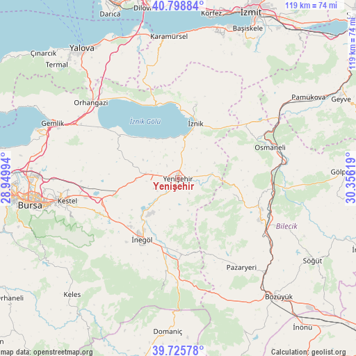 Yenişehir on map
