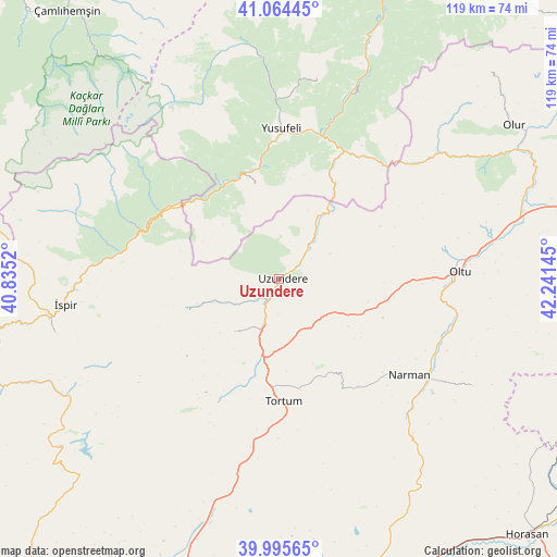 Uzundere on map