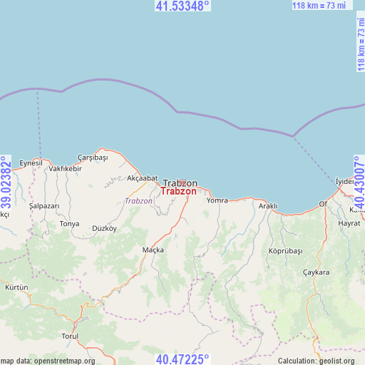 Trabzon on map