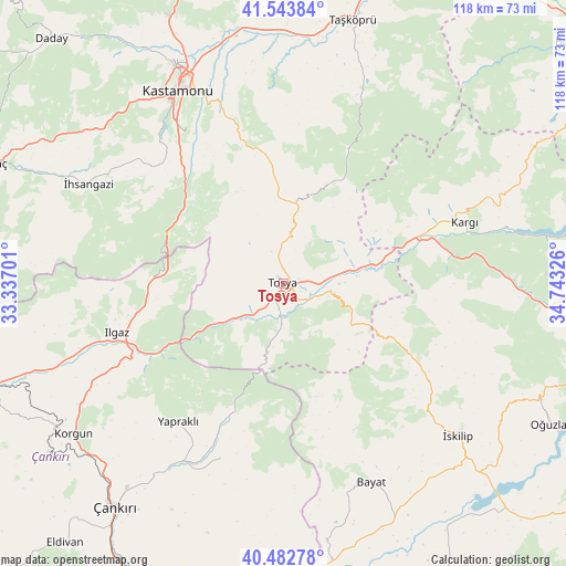 Tosya on map