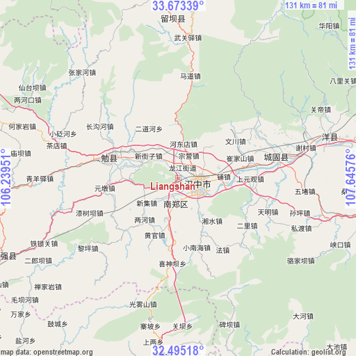 Liangshan on map