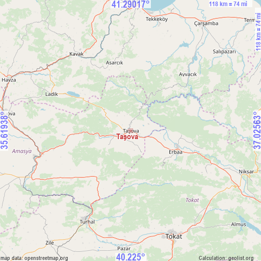 Taşova on map