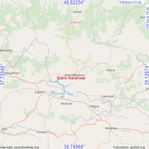 Şebin Karahisar on map