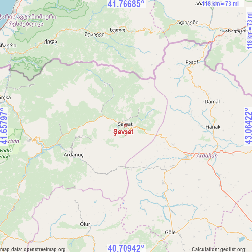 Şavşat on map