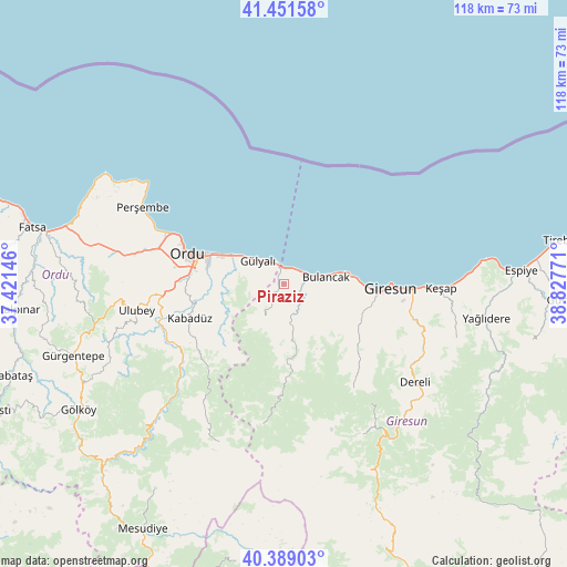 Piraziz on map