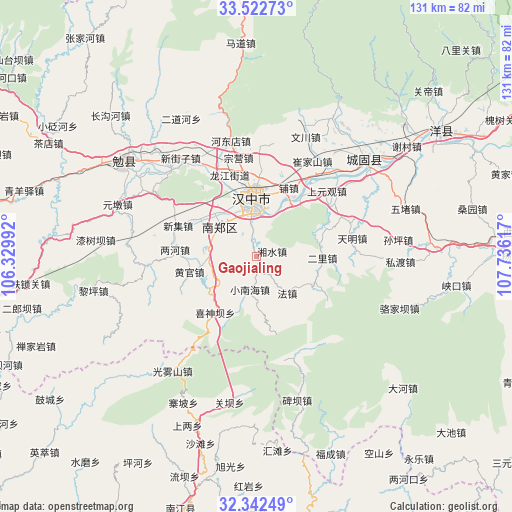 Gaojialing on map