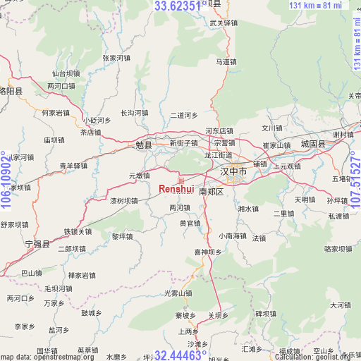 Renshui on map