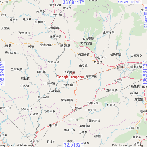 Donghuanggou on map