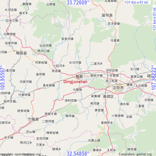 Dingjunshan on map