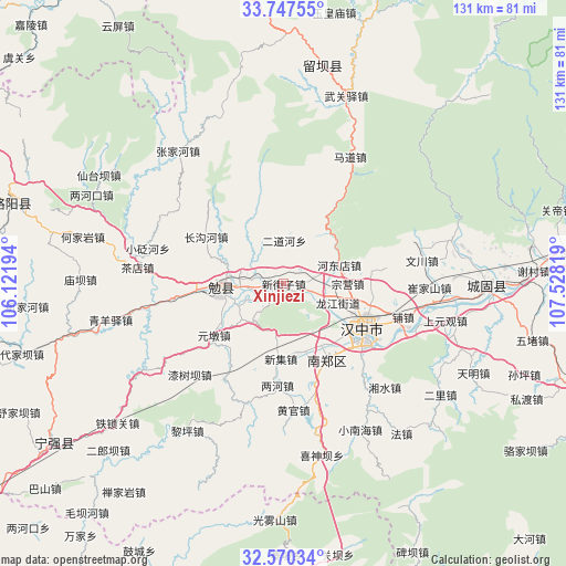 Xinjiezi on map