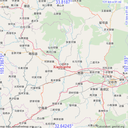 Xiaobianhe on map