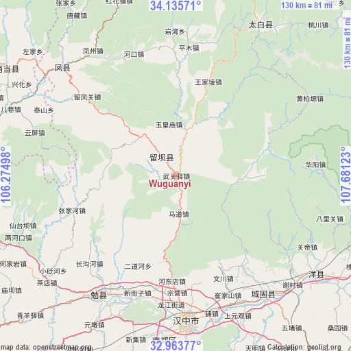 Wuguanyi on map