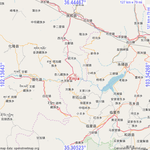 Xinjia on map