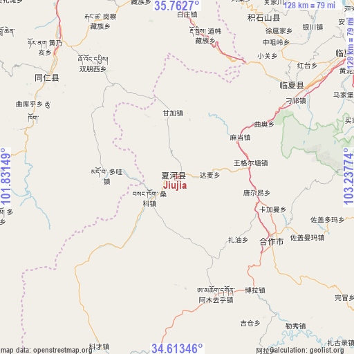 Jiujia on map