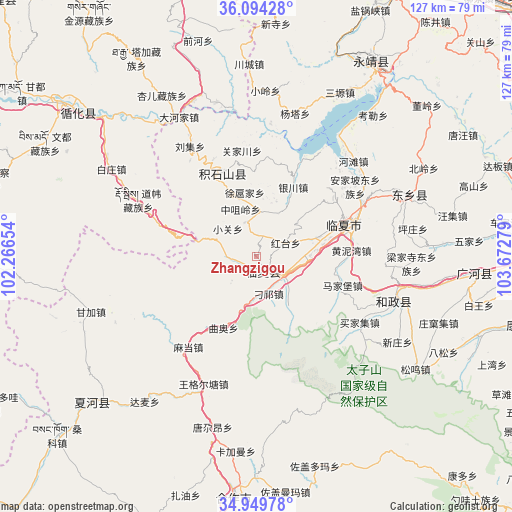 Zhangzigou on map