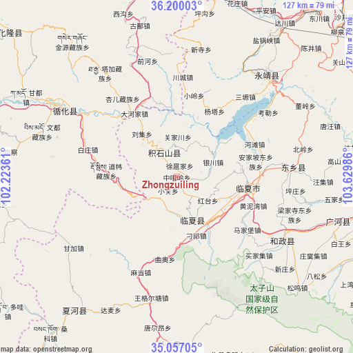 Zhongzuiling on map