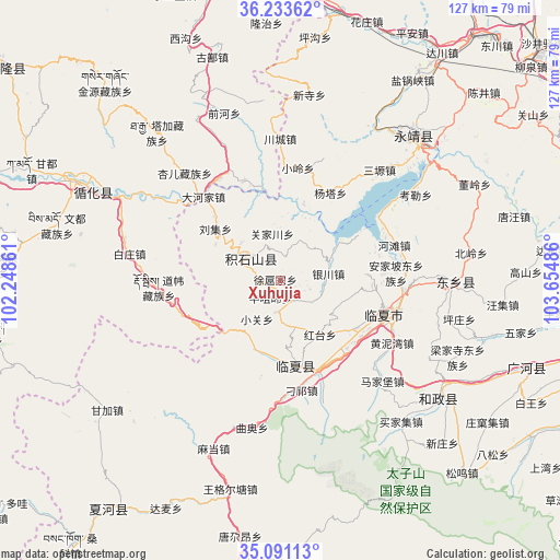 Xuhujia on map