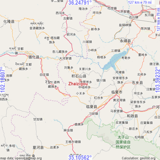 Zhaizigou on map