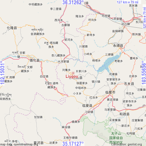 Liugou on map