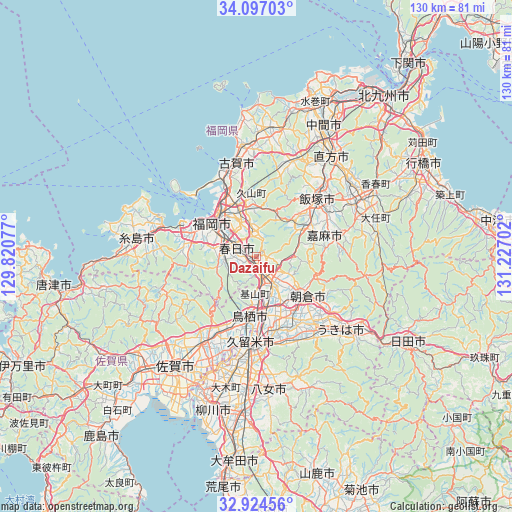 Dazaifu on map