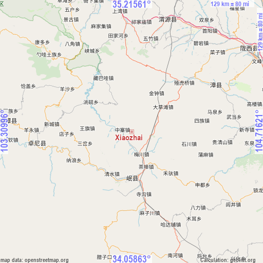 Xiaozhai on map