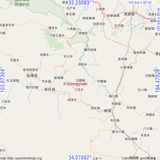 Longyuan on map