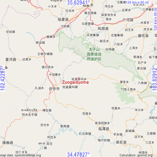 Zuogaiduoma on map